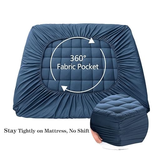 EASELAND Twin Size Mattress Pad Pillow Top Mattress Cover Quilted Fitted Mattress Protector Single 8-21" Deep Pocket Cooling Mattress Topper (39x75 Inches, Dark Blue) thumbnail 2