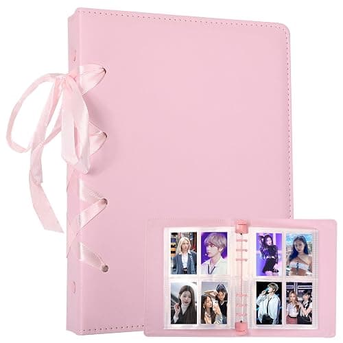 A5 Ballerina Kpop Photocard Binder - 6 Ring Kpop Photo Card Binder with 20 Pack 4-pocket Card Pages, PU Leather Kpop Collect Book, Pink Binder Album for Organizing K-pop Photocards - Image 1