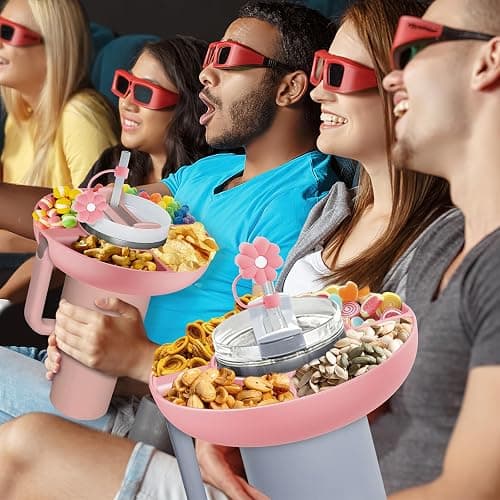 Snack Bowl for Stanley Cup 40 oz with Handle-Perfectly Compatible with Stanley Quencher H2.0 Tumbler 40 oz with Handle, Reusable Silicone Snack Tray, Stanley cup accessories (Pink Snack Bowl) thumbnail 5
