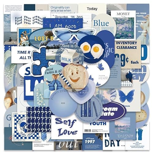 Blue Motivational Aesthetic Stickers for Scrapbook, Inspirational Blue Sticker for Teens Adults Girls, 57Pcs Waterproof Vinyl Stickers for Water Bottle Laptop Decal, Party Supplies - Image 1