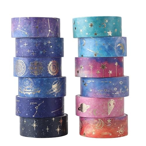 JOYVOX 12 Rolls Purple Washi Tape Set with Gold Foil, Decorative Masking Tape for Scrapbook, DIY Crafts, Gift Wrapping, Aesthetic Arts, and Crafts Supplies - Image 1