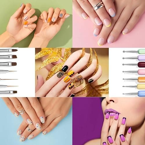 7PCS Nail Art Brushes, Nail Design Painting Brush Set with Nail Polish Brush, Nail Liner Brush, Nail Extension Gel Brush, Builder Nail Gel Brush, and Multi-Size Dotting Pens for DIY Nail Art thumbnail 7