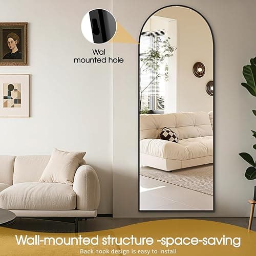 PIUDOC 59"x16"Floor Mirror Full Length,Arched Full Length Mirror with Stand,Full Body Mirror,Hanging or Large Leaning for Bedroom Living Room Black thumbnail 3