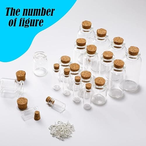 Geiserailie 45 Pcs Mini Glass Bottles with Cork Stoppers Spell Jar Mini Glass Vials Potion Bottles Clear Wishing Jars with 50 Eye Screws 3 Funnels for Party Favors DIY Art Crafts Decoration, 5 Sizes thumbnail 5