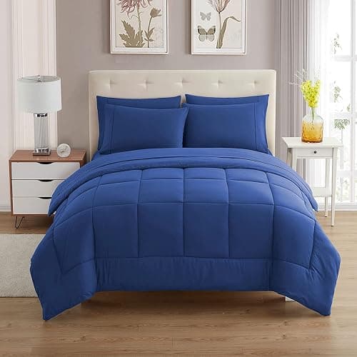Sweet Home Collection 5 Piece Comforter Set Bag Solid Color All Season Soft Down Alternative Blanket & Luxurious Microfiber Bed Sheets, Royal Blue, Twin - Image 1