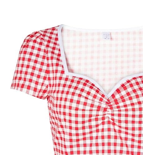 YARN & INK Women's Rockabilly Tops, 1950s Pinup Vintage Blouse Square Neck Slim Fit Shirt Classic Elegant for Women Girls thumbnail 3