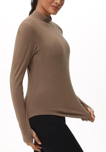 THE GYM PEOPLE Fleece Mock Turtleneck Pullover Base Layer Shirts Long Sleeve Workout Tops with Thumb Hole thumbnail 5
