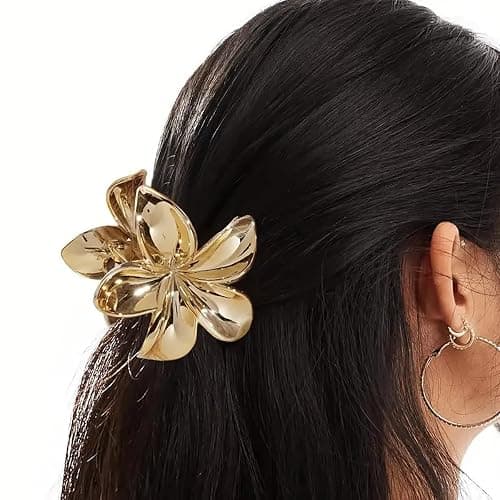 AJCRAN 8 Pcs Flower Hair Clips for Women - Gold Claw Clips Ideal for Thick Hair, 3.15" Perfect as Hawaiian - Style Summer Beach Hair Accessories (Gold) thumbnail 2