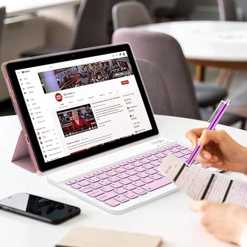 ZZB 2 in 1 Tablet with Keyboard Case Mouse Stylus Pen, 10 inch Tablet Android 14.0 Tablets PC Set, 8GB RAM+64GB ROM Tableta Computer 10.1" IPS Screen 2MP+8MP Dual Camera WiFi BT Tab Pink/Girls thumbnail 4