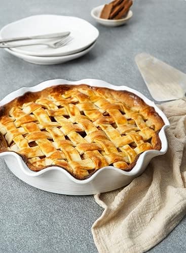 LE TAUCI Ceramic Pie Pans for Baking, 11 Inches Deep Dish Pie Plate for Apple Pie, Pot Pie, 48 Ounce Baking Dish with Ruffled Edge, Set of 2, White thumbnail 5