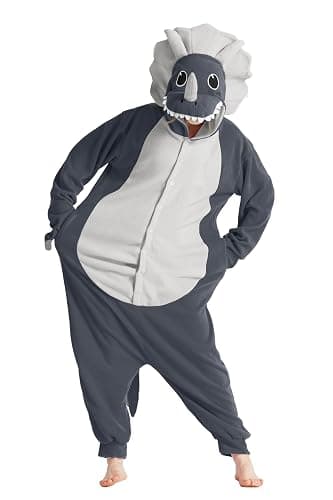 Loiahoer Unisexe Triceratops Onesie Costume Déguisement Dinosaure Combinaison Pyjama,Animaux Carnaval Cosplay Costume de Halloween pour Femmes Hommes thumbnail 2