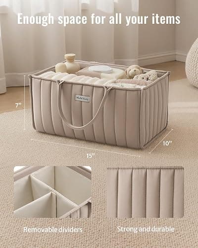 Blissful Diary Baby Diaper Caddy Organizer, Stylish Storage Basket for Newborn Essentials and Diaper Station, Gift for Baby Shower and Registry Must-Have, Sand thumbnail 3