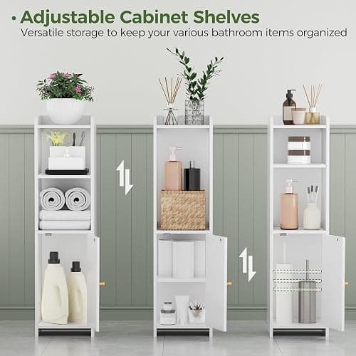 BEWISHOME Small Bathroom Cabinet, Narrow Storage Cabinet with Anti-Tip & Adjustable Shelves,Bathroom Organizers and Storage Cabinets for Small Spaces, 7.9 x 7.9 x 31.5 Inches，White YYG06W thumbnail 4