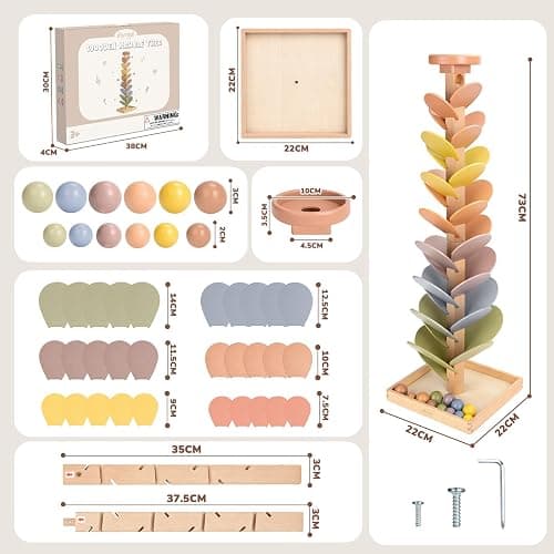 Joyreal Wooden Marble Run for Kids 3-5 4-8, Montessori Music Tree Toys | Rainbow Marble Tree Tower with Sound Leaves, Wood Ball Drop Toys, Educational Learning Christmas Birthday Gift thumbnail 2