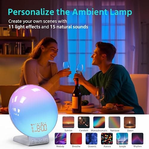 MOMILLA Sunrise Alarm Clock, 3 in 1 Wireless Charging Station, Smart App Control White Noise Sound Machine, Wake up Light, Sunset Night Light Alarm Clocks for Heavy Sleepers Kids thumbnail 6