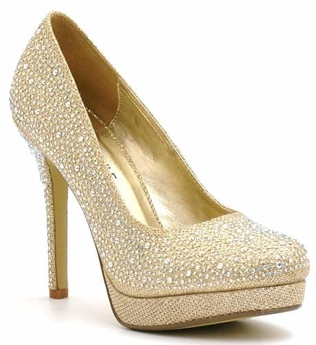 Womens Ladies HIGH Heel Sparkly Diamante Party Bridal Wedding Court Shoes - Image 1