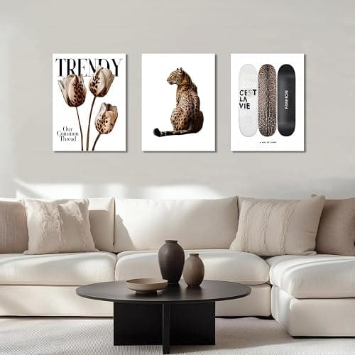 Trendy Leopard Canvas Wall Art Set of 3 Cheetah Printed Preppy Fashion Skateboard Wall Decor Preppy Room Aesthetic posters Prints for Girls Bedroom Apartment Dorm 12x16in Framed Decoration thumbnail 6
