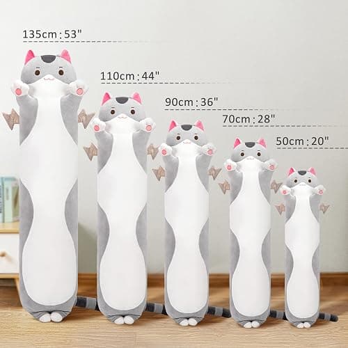 Mewaii Long Cat Plush 5 Sizes, 120% Extra Filling Giant Plushness Kids Body Pillow, Kawaii Cute Grey Cat Stuffed Animals Plushies, Big Long Body Pillow Cat Plush Gift for Girls 20” - Grey Cat 2025 - 19.6in/50cm thumbnail 5