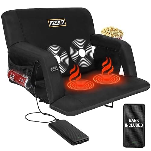 MZQLN Heated Massage Reclining Stadium Seat, Bleacher Chair with 10000mAh Portable Bank, 6 Reclining Positions for Camping, Games & Sports - Image 1