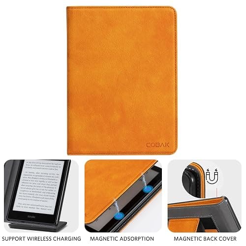 CoBak Case for 6" E-Reader - PU Leather Smart Cover with Auto Sleep/Wake & Hand Strap, not Compatible with Kobo Clara,Orange thumbnail 5
