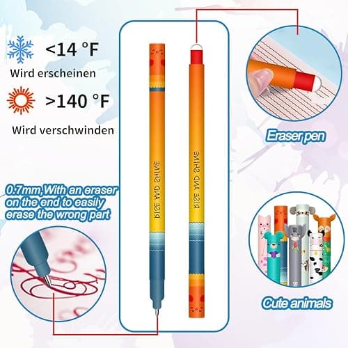 CARxlythic Set of 10 erasable gel pens + Estuche Escolar de 2 en 1 Koala + marcapáginas, Bolígrafo de gel borrable, temperature sensitive, diameter 0.7 mm thumbnail 7