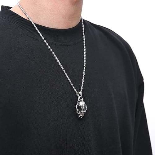 HZMAN Men's Punk Pendant Necklace, Gothic Stainless Steel Openable Sabertooth Tiger Skull Jewelry thumbnail 5