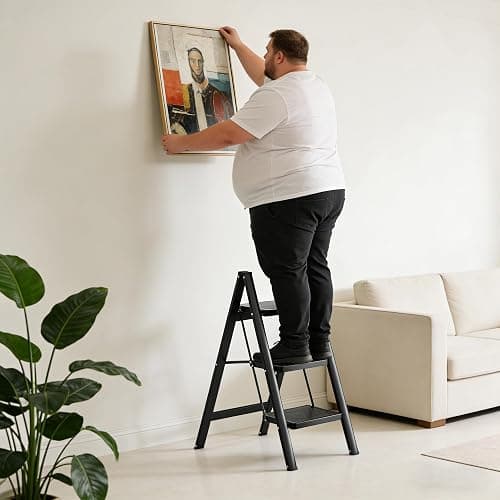 KOLL LINK Step Ladder 3 Step Folding, Sturdy 330 Lbs Small Step Stool for Adults, Closet Step Stool Ladder with Anti-Slip Wide Pedals, Portable Folding Ladder for Home Kitchen Office thumbnail 2
