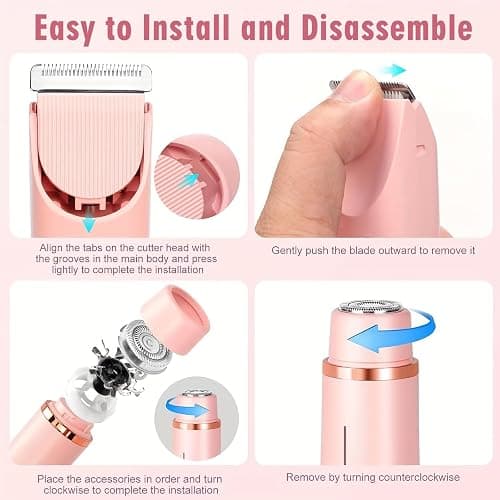 Bikini Trimmer for Women,2 in 1 Dual Head Bikini Shaver & Body Shaver,Cordless & Waterproof Electric Bikini Trimmer for Women, Painless Hair Removal with Silky Glow Finish,Pink3 thumbnail 4