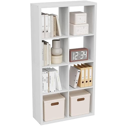 VDNEND Cube Storage Organizer Bookcase, Decorative 11 inch Open Back Cubical Shelf with Thickened Border, Display Bookshelf for Living Room, Home Office, Sturdy Room (White, 8 Cube) - Image 1
