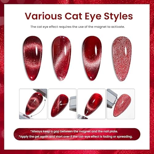Beetles Cat Eye Gel Nail Polish Set, 6 Colors Glitter Red Pink Shiny Brown Burgundy Purple Blue Green Magnetic Effect Sparkle Stunning Nail Gel Polish Kit Soak Off UV Manicure Gifts for Women thumbnail 6