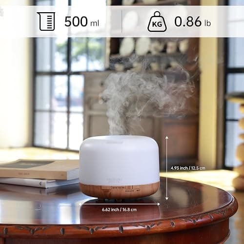 ASAKUKI Essential Oil Diffuser 500ml, Ultrasonic Aromatherapy Humidifier with Remote Control, 7 LED Colors, Timer & Auto-Off, Large Room Diffuser thumbnail 2