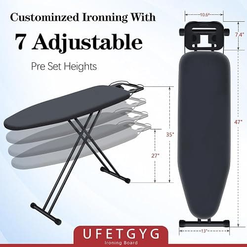 UFETGYG Ironing Board, Metal Panel Iron Board |43" X 13" W/with Iron Rest | Full Metal Construction| Height Adjustable | Heat & Scorch Resistant Fabric | Anti-Skid Feet | Heavy Duty| Easy to Fold thumbnail 2
