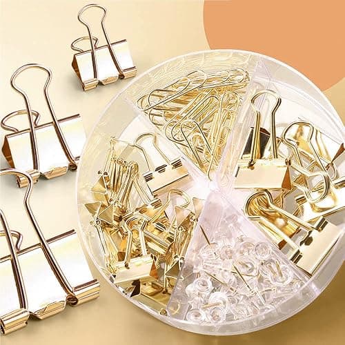 Creechwa Paper Binder and Clips Set, Metal Assorted Sized Binders with Push Pins, Cute Office Supplies, Teacher Desk Must Haves, Cute Desk Accessories thumbnail 8