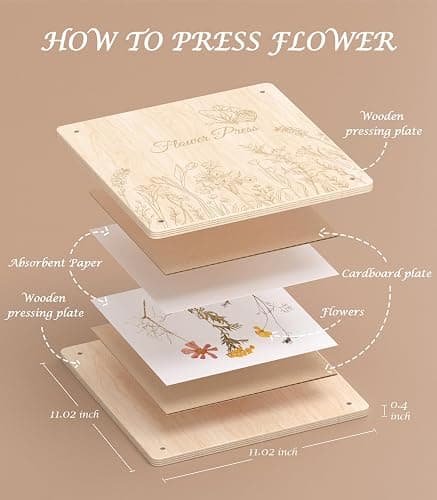Wakhow Flower Press Kit – 11" x 11" Large Wooden Flower Presser for Adults & Teens | DIY Bouquet Preservation & Dried Flower Art | Ideal Gift for Nature & Craft Lovers thumbnail 6