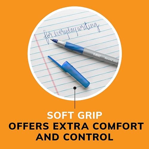 BIC Round Stic Grip Xtra Comfort Ballpoint Pen, Blue Ink, 12-Count | Long-lasting Performance, Smooth Writing, Soft-touch Barrel, Superb Comfort and Control thumbnail 8