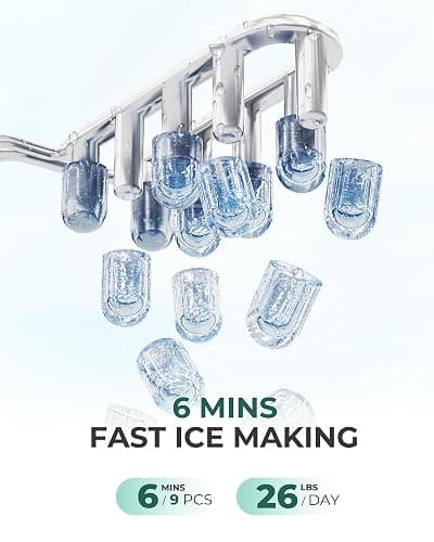 ecozy Portable Countertop Ice Maker - 9 Ice Cubes in 6 Minutes, 26 lbs Daily Output, Self-Cleaning with Ice Bags, Scoop, and Basket for Kitchen, Office, Bar, Party - White thumbnail 3