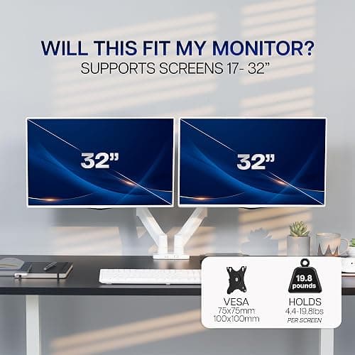 VIVO Dual Monitor up to 32 inches and 19.8 lbs per Screen, Mechanical Arm Desk Mount, Articulating Counterbalance, VESA Stand, Classic, White STAND-V002OW thumbnail 6