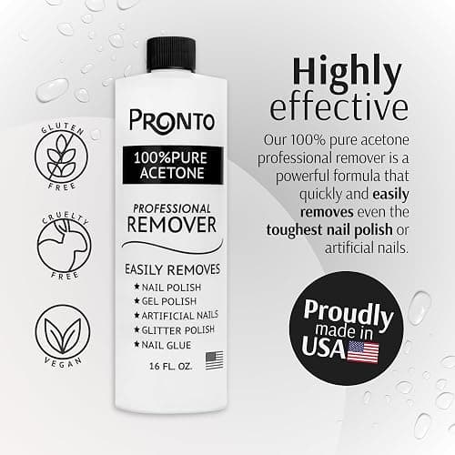 Pronto 100% Acetone Nail Polish Remover - Gel Polish Remover for Nails | Acetone Nail Polish Remover & Remover For Nails, Glue, Gel, Acrylic & Dip | 100 Percent Pure Acetone, 16 Fl oz (Pack of 1) thumbnail 2