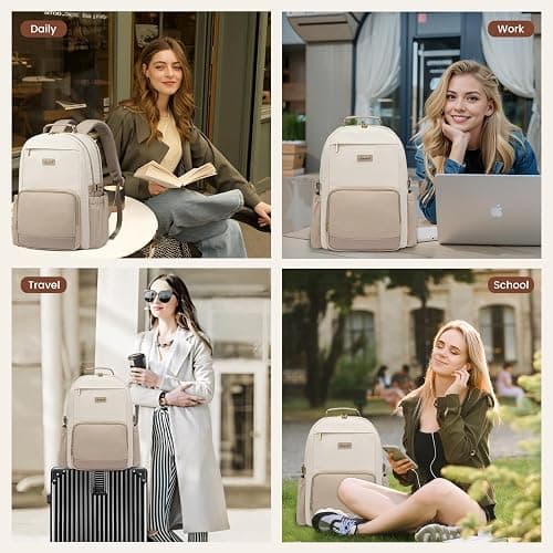 LOVEVOOK Laptop Backpack for Women with Pouch Pocket for Large Capacity Cup,18 Inch Laptop Computer Bag Travel Backpack Purse,Waterproof Work Business Backpack College Teacher Bags,Beige-Khaki thumbnail 7
