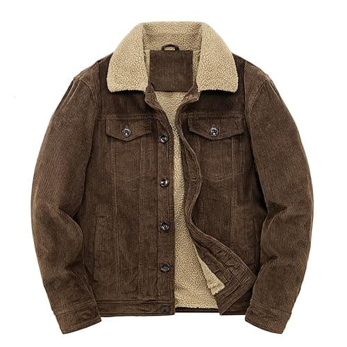 XDFVC Men's Vintage Fleece Sherpa Lined Corduroy Denim Trucker Jackets Thickened Lapel Button Down Winter Coats with Pockets - Image 1
