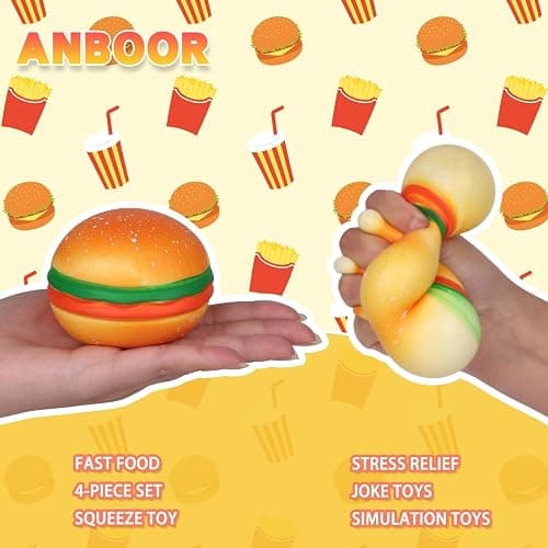 Anboor 4 Pack Food Squishy Toy Age 3+ for Kid and Adults, Simulation French Fries Hamburger Drink Fidget Toy Sensory Stress Relief Stress Ball Gifts & Joke For Colleagues thumbnail 4