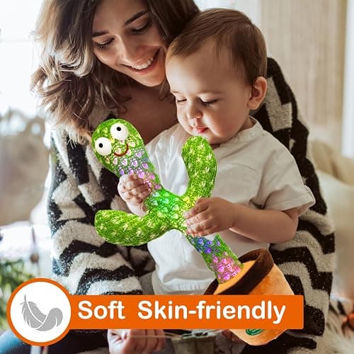 Pbooo [Update Volume Adjustable Dancing Cactus Mimicking Toy, Talking Repeat Singing Cactus Toy 120 Pcs Songs for Baby 16s Record Your Sound with Led Light thumbnail 2