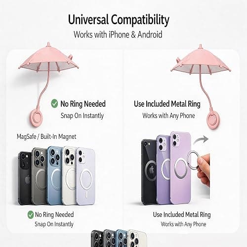 ZENELANEP Magnetic Umbrella Phone Stand for Sun Protection – Adjustable Phone Umbrella Sun Shade Shield for All Smartphones, Detachable Ring Stand, Heat-Resistant, Car Mount Compatible thumbnail 4