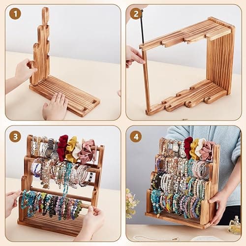PH PandaHall 7 Tier Wood Bracelet Holder Jewelry Display Stand Bracelet Bangle Scrunchie Organizer Watch Display Stand Accessory Display Storage Organizer for Vendors Selling Craft Show Home, Brown thumbnail 5