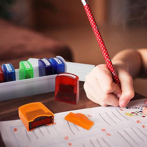RELIANCER 8PCS Teacher Stamp Set,Colorful Self-Inking Motivational Classroom Stamper for Grading,Encouraging Rating Stamp Student,Parent Signature Stamps for Homework,School Homeschool Reward Supplies thumbnail 6