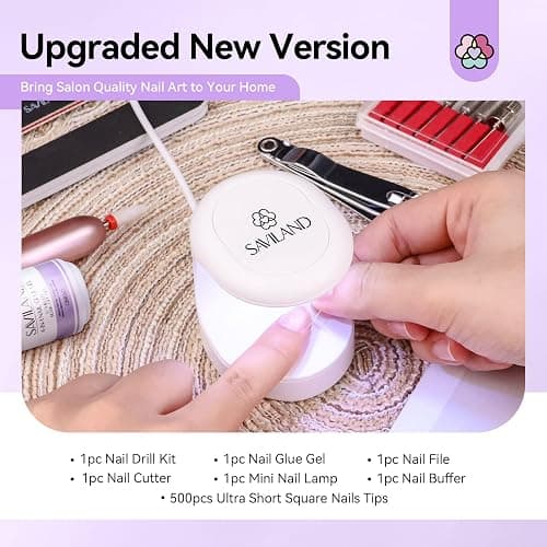 SAVILAND Gel Nail X Kit Short Square - Nail Drill Kit 500 PCS Natural False Nail Tips For Press On U V Nail Glue with Lamp Manicure Tools for Nail Extension Nail Art For Women At Home Nail Kit DIY thumbnail 3