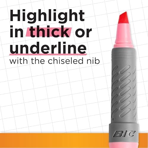 BIC Highlighters Grip Pastel Colours - Grip Highlighter Pens Multipack - Stationery Supplies Pack of 6 thumbnail 3