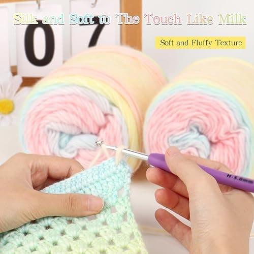 Katech Ombré Yarn for Crocheting-Gradient Cake Yarn-4x100g 60% Cotton 30% Acrylic 11% Wool-Multicolor Soft Rainbow Cotton Crochet Yarn for Scarves, Shawls, Blankets and Garments(P) thumbnail 6
