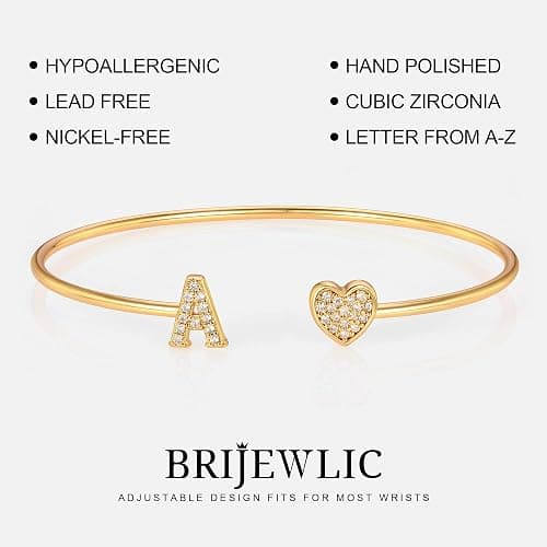 BRIJEWLIC Gold Bracelets for Women Teen Girls, 14K Gold Plated Initial Heart Bangle Bracelet thumbnail 6