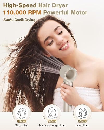 7MAGIC 6 in 1 Multi Hair Styler Dryer Brush, 110,000 RPM High-Speed, Negative Ionic, Fast Drying for Professional Blow Dry, Curling, Volumizing, Straightening and Styling, Gold thumbnail 3